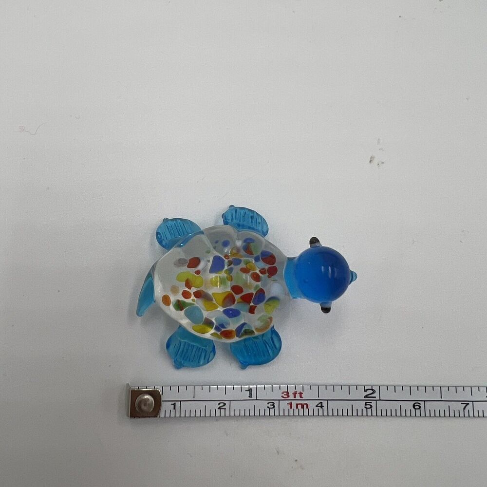 MINIATURE Art GLASS Blue Turtle FIGURINE Multicolor Tiny Collectible Trinket - Picture 7 of 7